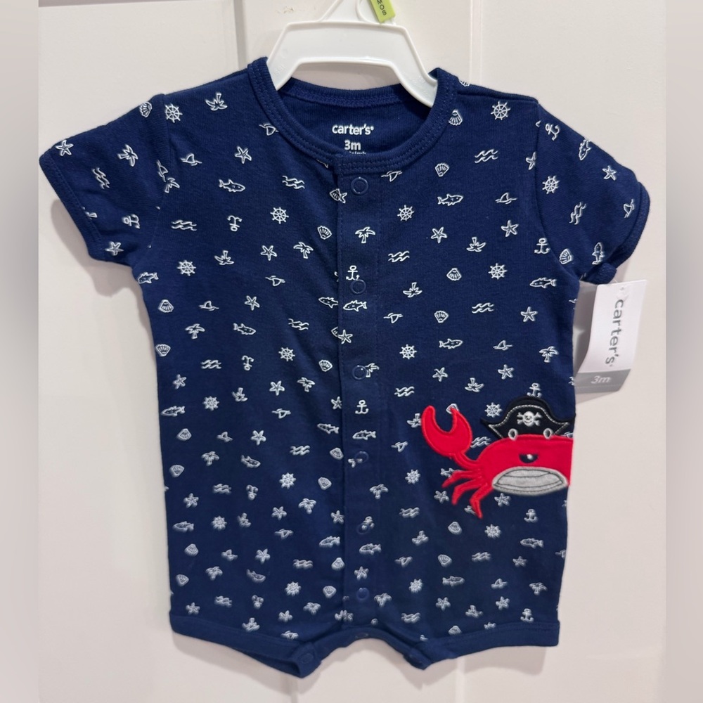 Carter's Navy Romper with Pirate Crab Design